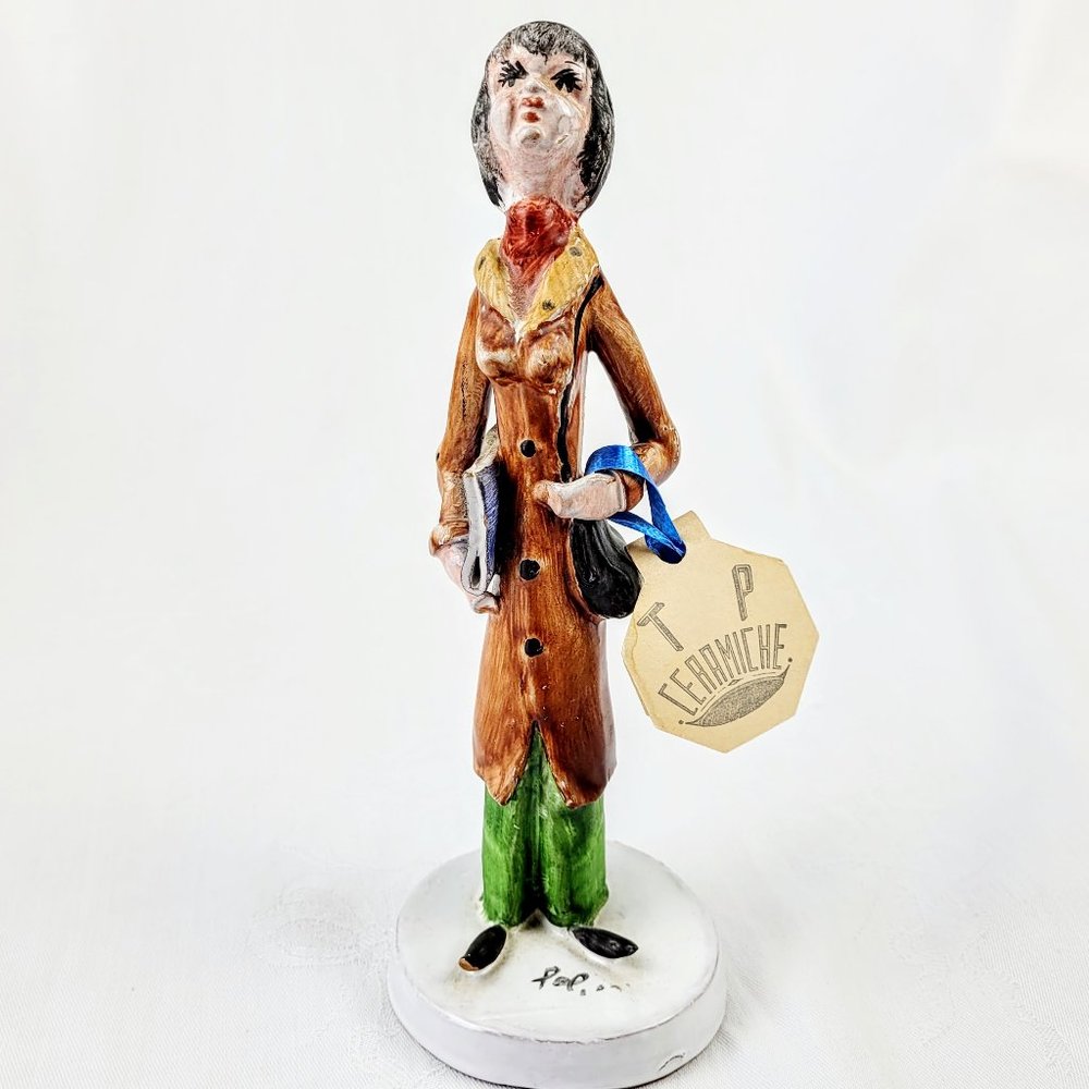 Vintage Italy POLI Signed Ceramic TP Ceramiche Female, Purse Paper Certificate